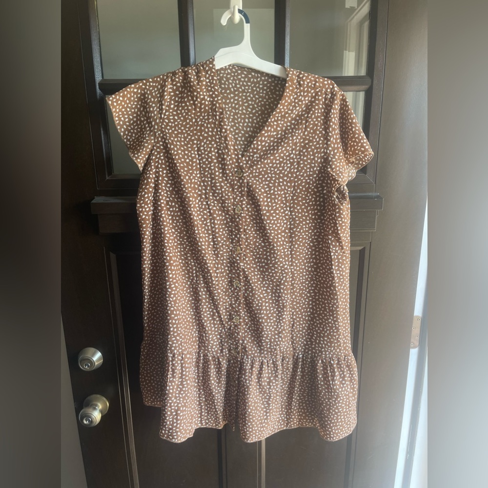 brown with white pattern dress